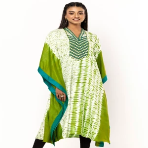 Green Tie-Dyed and Embroidered Viscose Kaftan Kurta